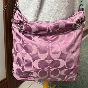 Coach  Brooke satchel  monogram canvas  lavender/dark violet trim Crossbody bag